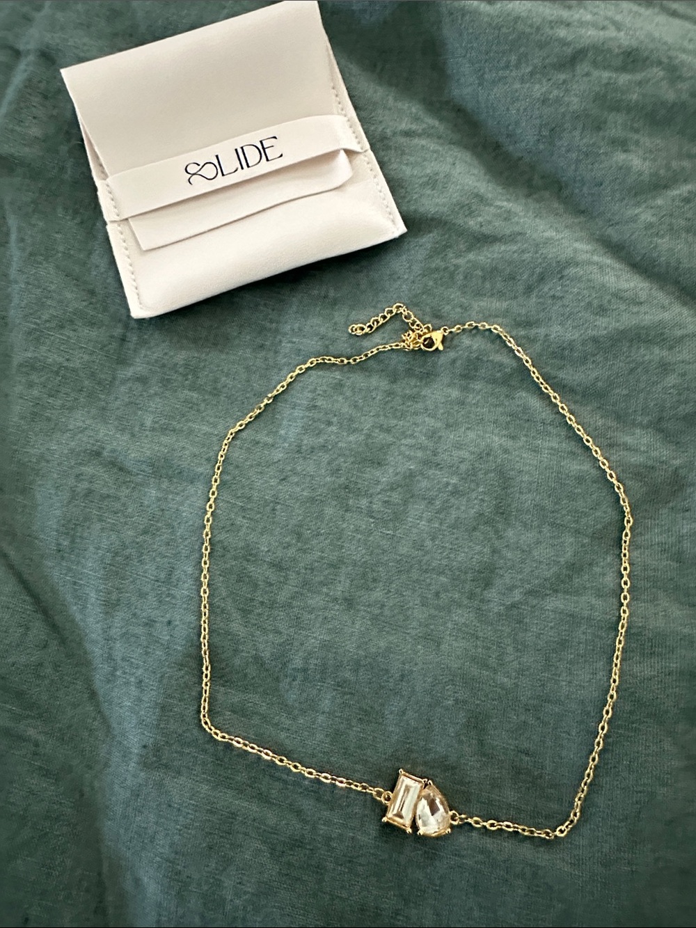 Solid Gold Chain Necklace with Clear Crystal Accent